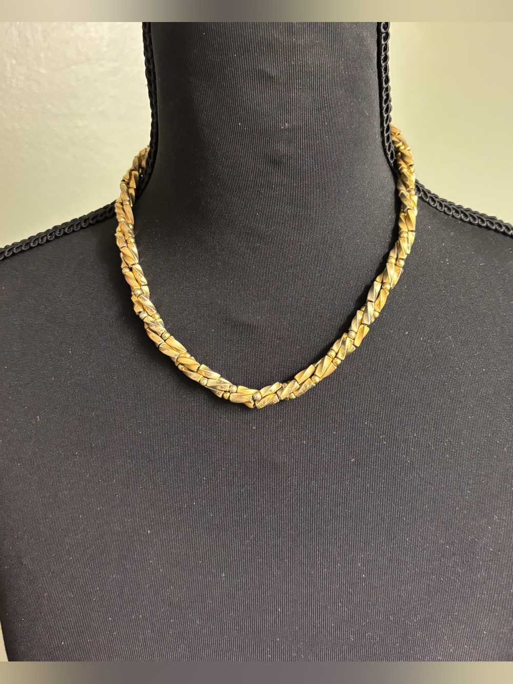 Napier Signed Gold Tone Braided Chain Choker Necklace, Lobster Clasp, Adjustable